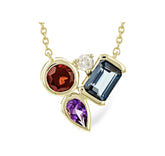 14 Karat Yellow Gold Topaz, Amethyst, Garnet & Diamond Necklace